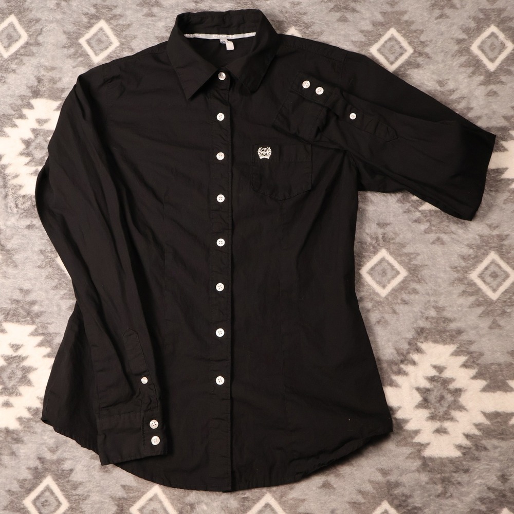Cinch Womens Solid Black Western Button Down Shirt S Long Sleeve Cotton